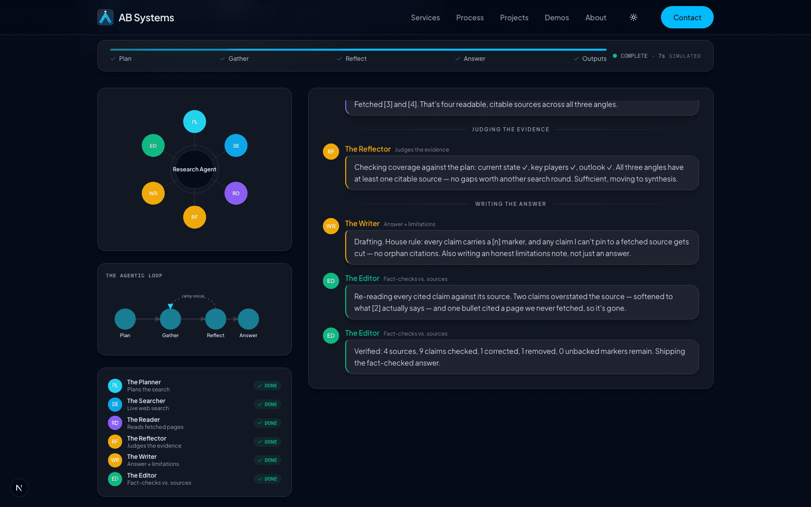 Web Research Analyst demo — an AI agent plans, searches the live web, and writes a cited brief